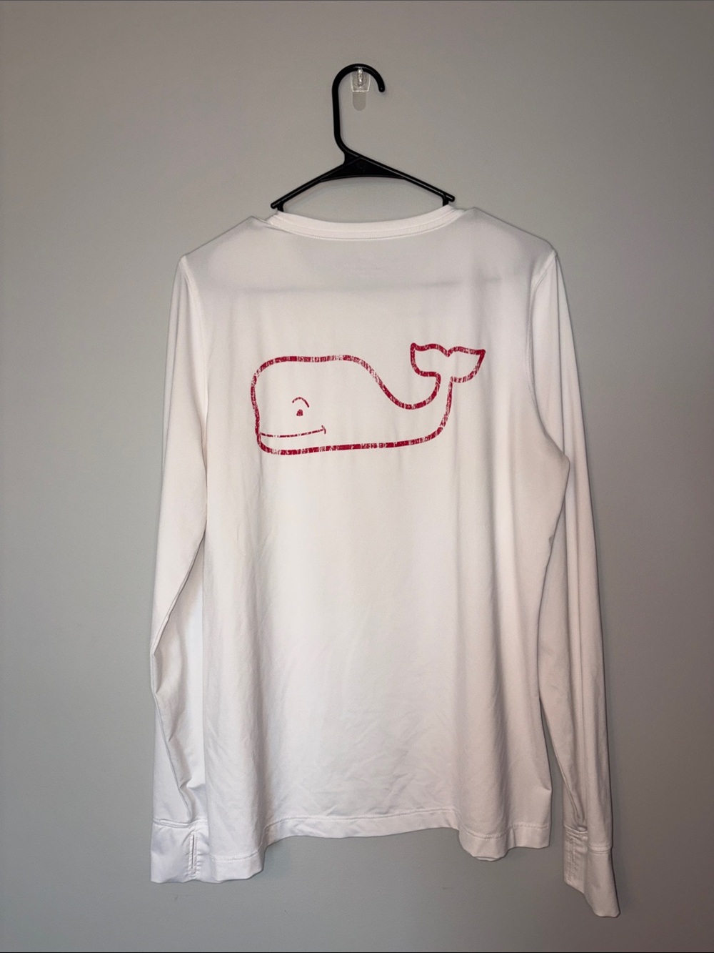 Vineyard Vines Performance White Long-Sleeve Tee with Blue Sleeve Script Medium
